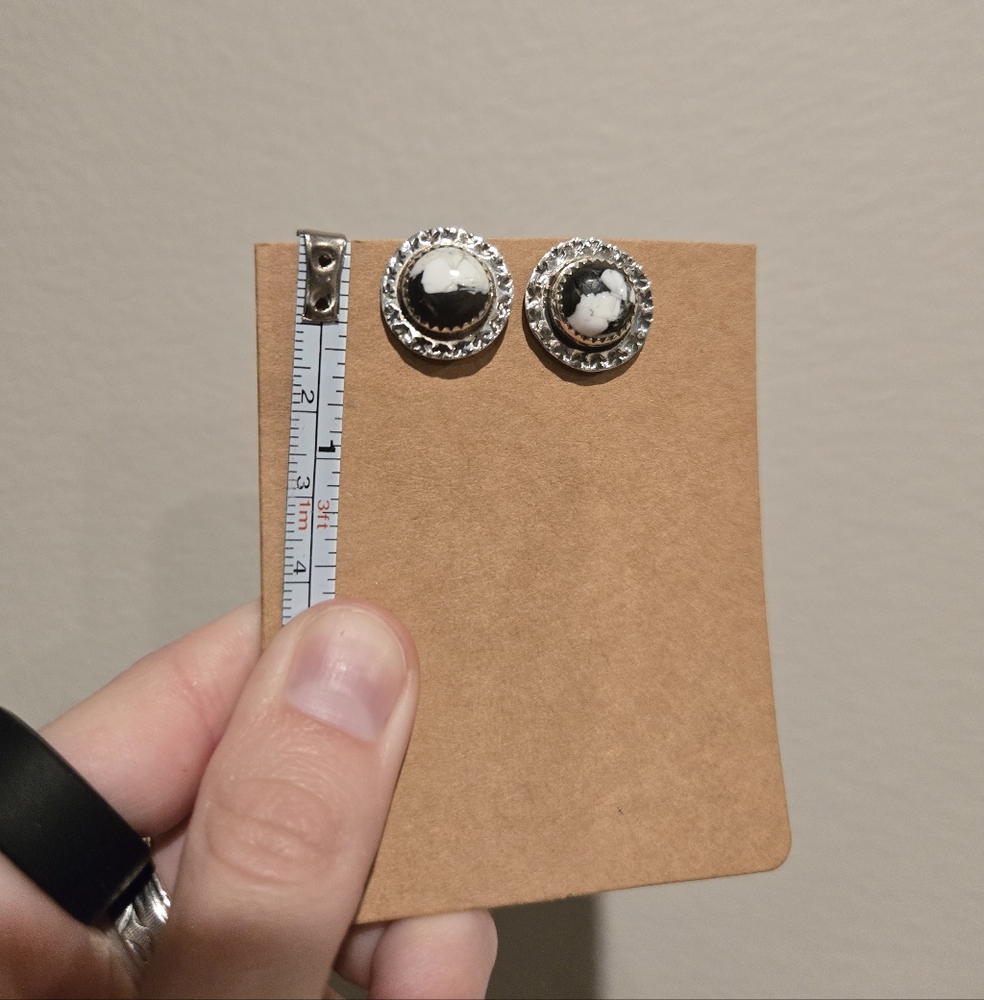 White Buffalo Turquoise Sterling Stud Earrings - Picture 2 of 4